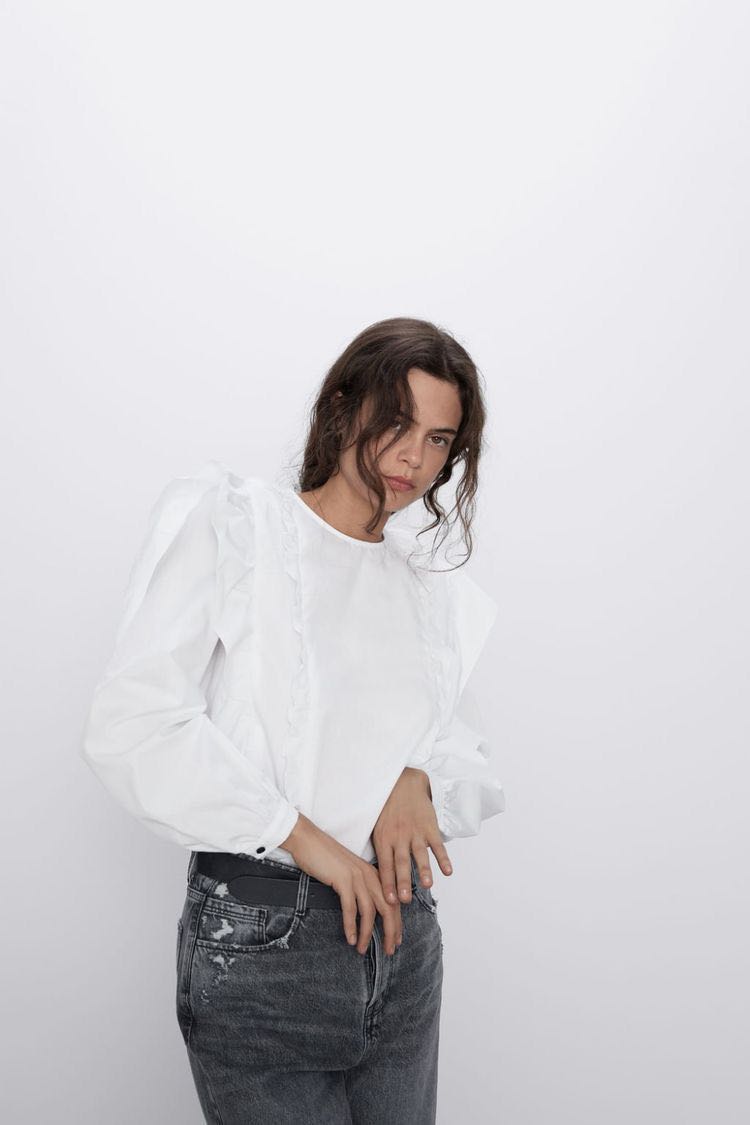 zara ruffled poplin blouse, Fesyen 