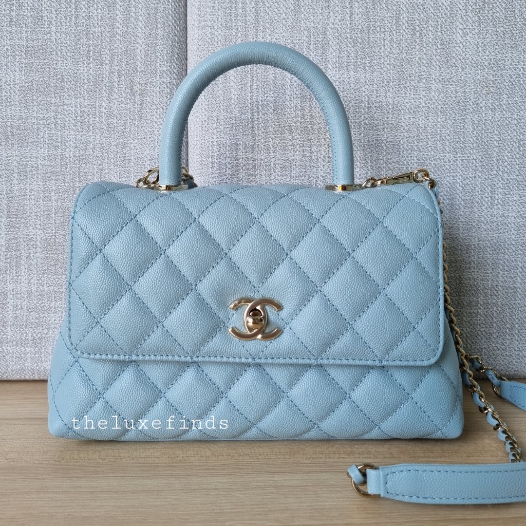 🦄💖Chanel 22P Small Coco Handle (Blue, Leather Lined, 24cm) (Non