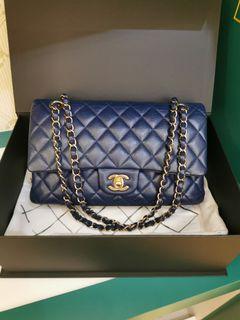 Chanel Medium Double Flap Bag Lambskin Quilted In Green W/ Silver Hardware