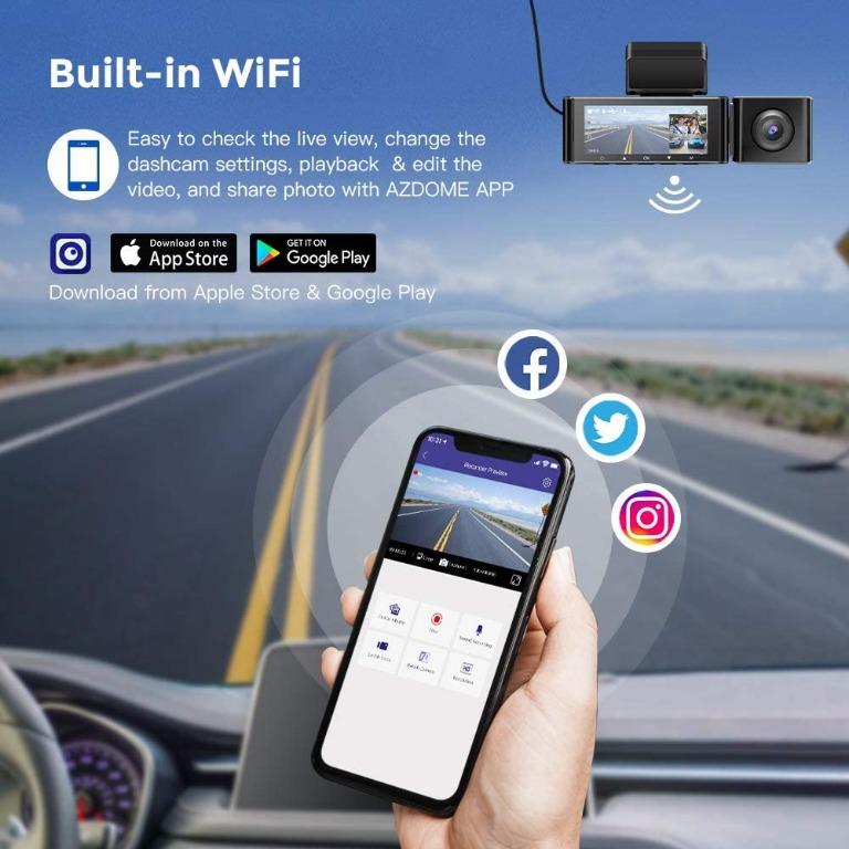 AZDOME M550 3 Channel Dash Cam Front Inside Rear Three Way Car Dash Camera  4K+1080P Dual Channel With GPS WiFi IR Night Vision
