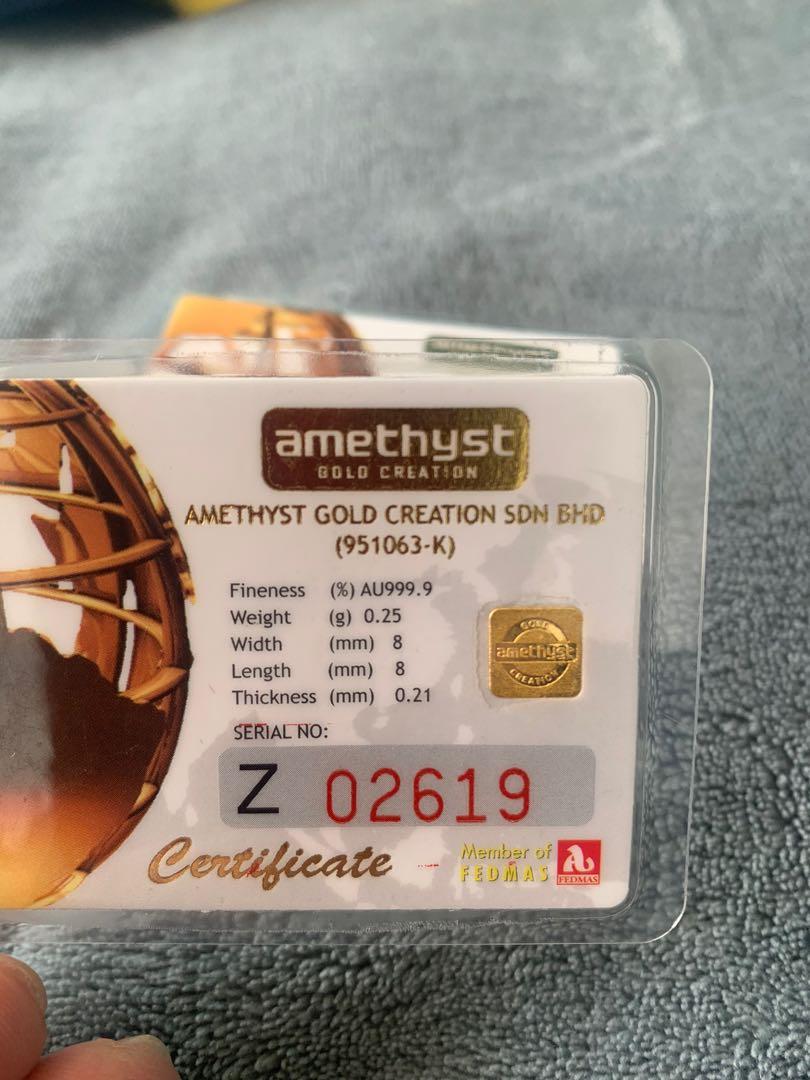 Amethyst 0.25g Pure Gold Bar 999 Luxury Accessories on Carousell