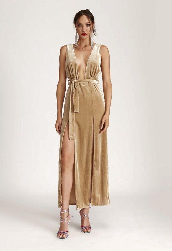 Bnwt lioness velvet maxi dress with split front