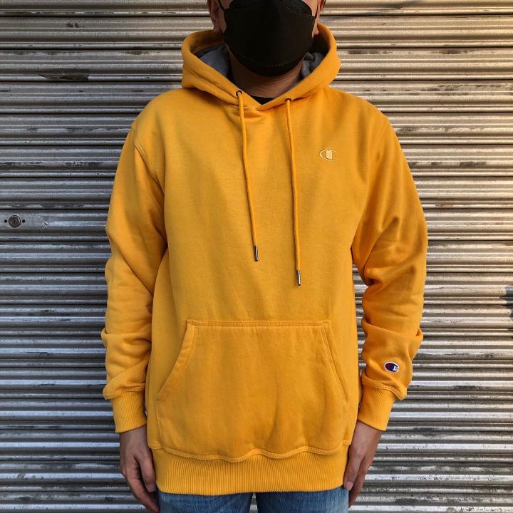 Champion hoodie “mustard yellow, Men's Fashion, Jackets and Outerwear on Carousell