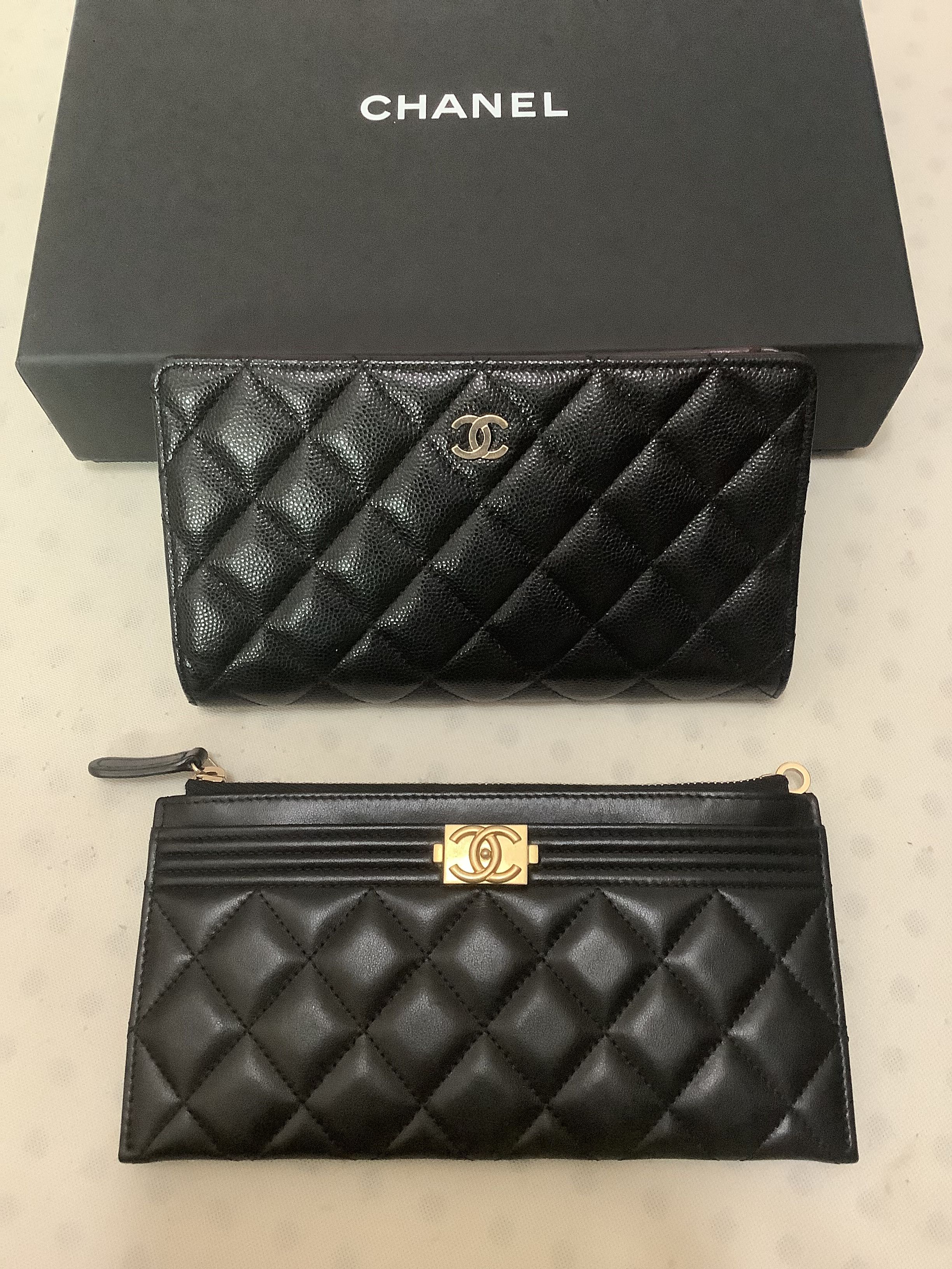 Chanel 香奈兒荔枝皮長夾扁夾對開中夾錢包 名牌精品 精品包包在旋轉拍賣