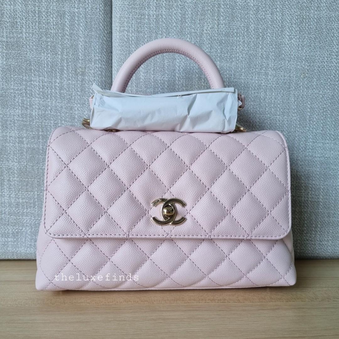 🦄💖Chanel 22P Small Coco Handle (Light Pink, Leather Lined, 24cm