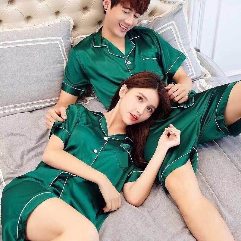 Couples Silk Satin Pajama Sets Short Sleeve Sleepwear Homewear Night Wear,  Women's Fashion, New Undergarments & Loungewear on Carousell