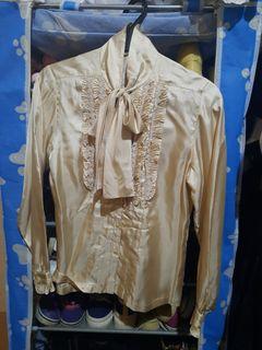 FREE SHIPPING Golden Lolita Blouse w/ Ruffles, Lace and Neck Ribbon Bow Tie (Cute/Kawaii/Vintage/Liz Lisa Insp.)