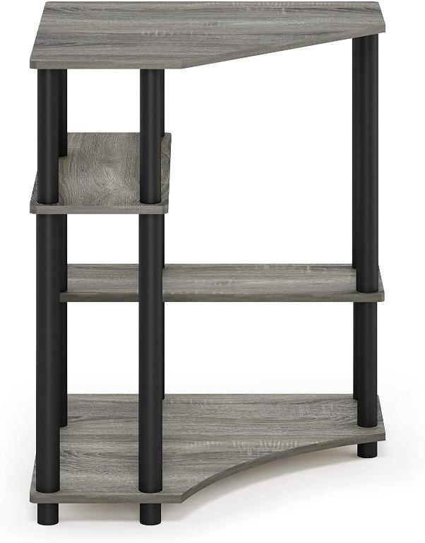 FURINNO TurnNTube Space Saving Corner Desk, French Oak Grey/Black, Furniture & Home Living