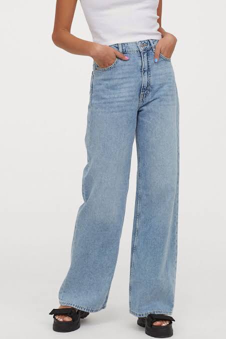 H\u0026M High Waist Wide Jeans, Fesyen 