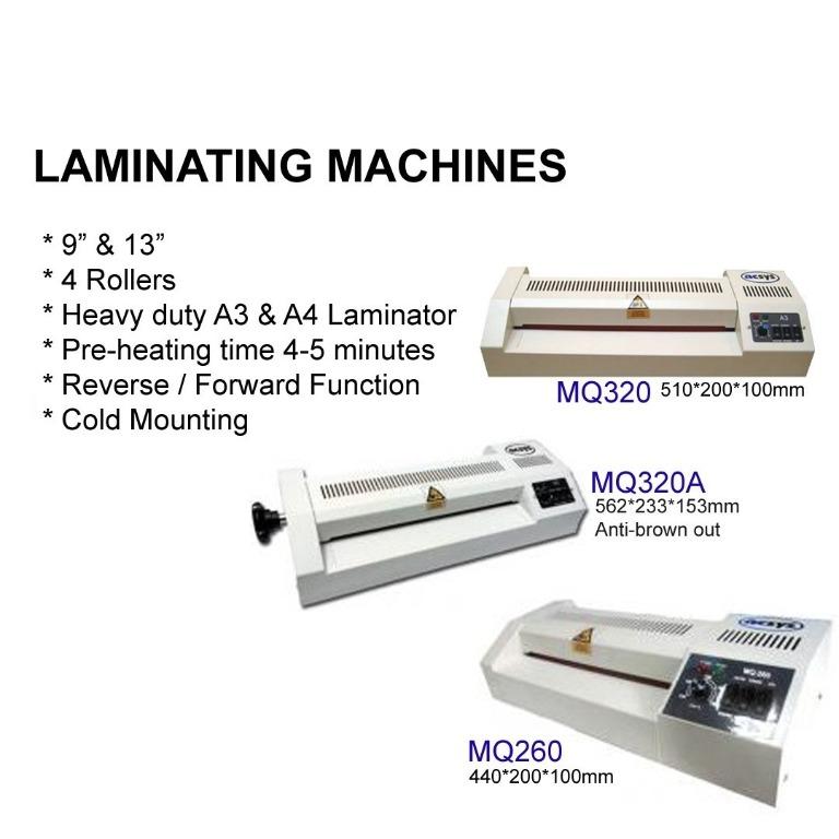 Laminator Machine (Category: Office & Business Technology) located in Manila. Submitted by sdfsolutions (Listing ID 1143846614, Image 1). Description: Price: MQ320 @5830 MQ320A @6300 MQ260 @4750 Tags: Laminator Laminating machine MQ320 MQ320A MQ260 .