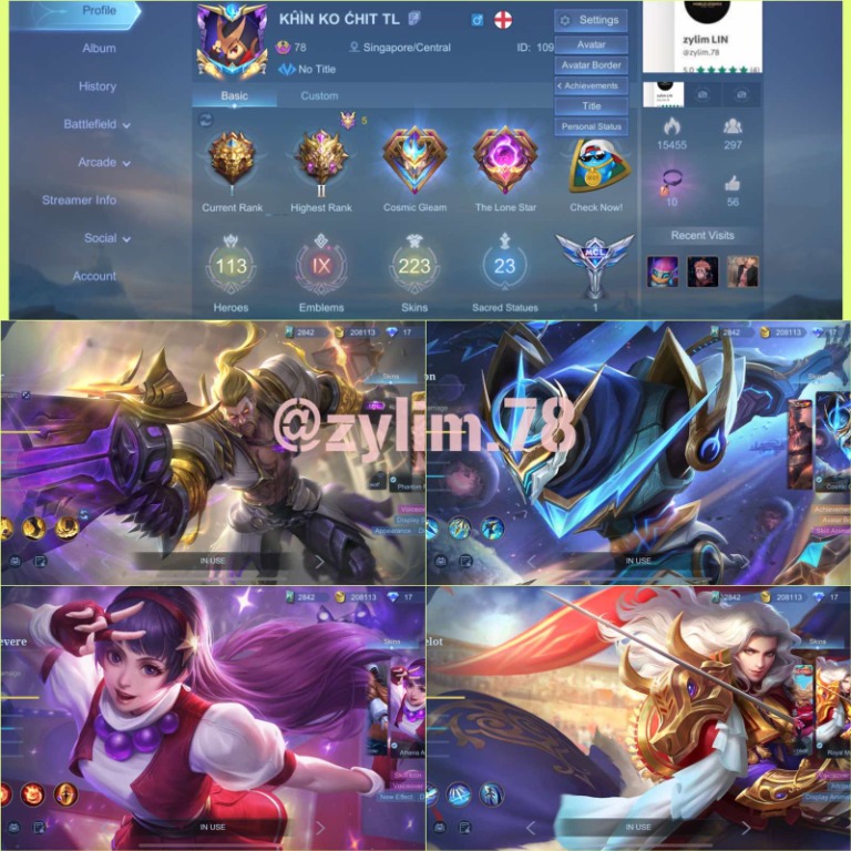 Mobile legend with alot of skins for sale(82 skins). 3 legend skins and  dragon boy chou. legendary elimination effect much more., Video Gaming,  Gaming Accessories, Game Gift Cards & Accounts on Carousell