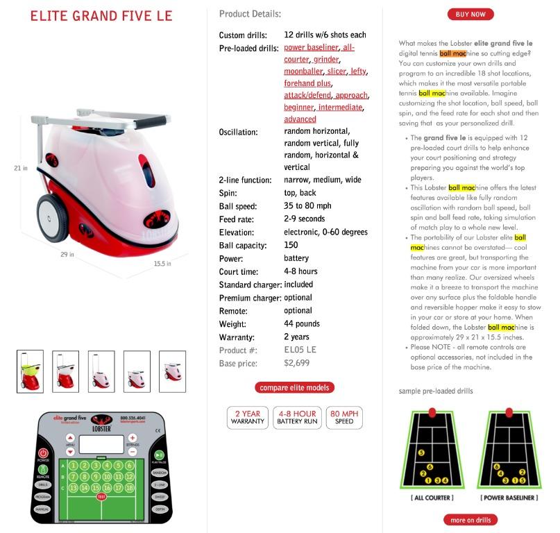 Lobster Tennis Ball Machine Elite Grand Five LE, Sports Equipment