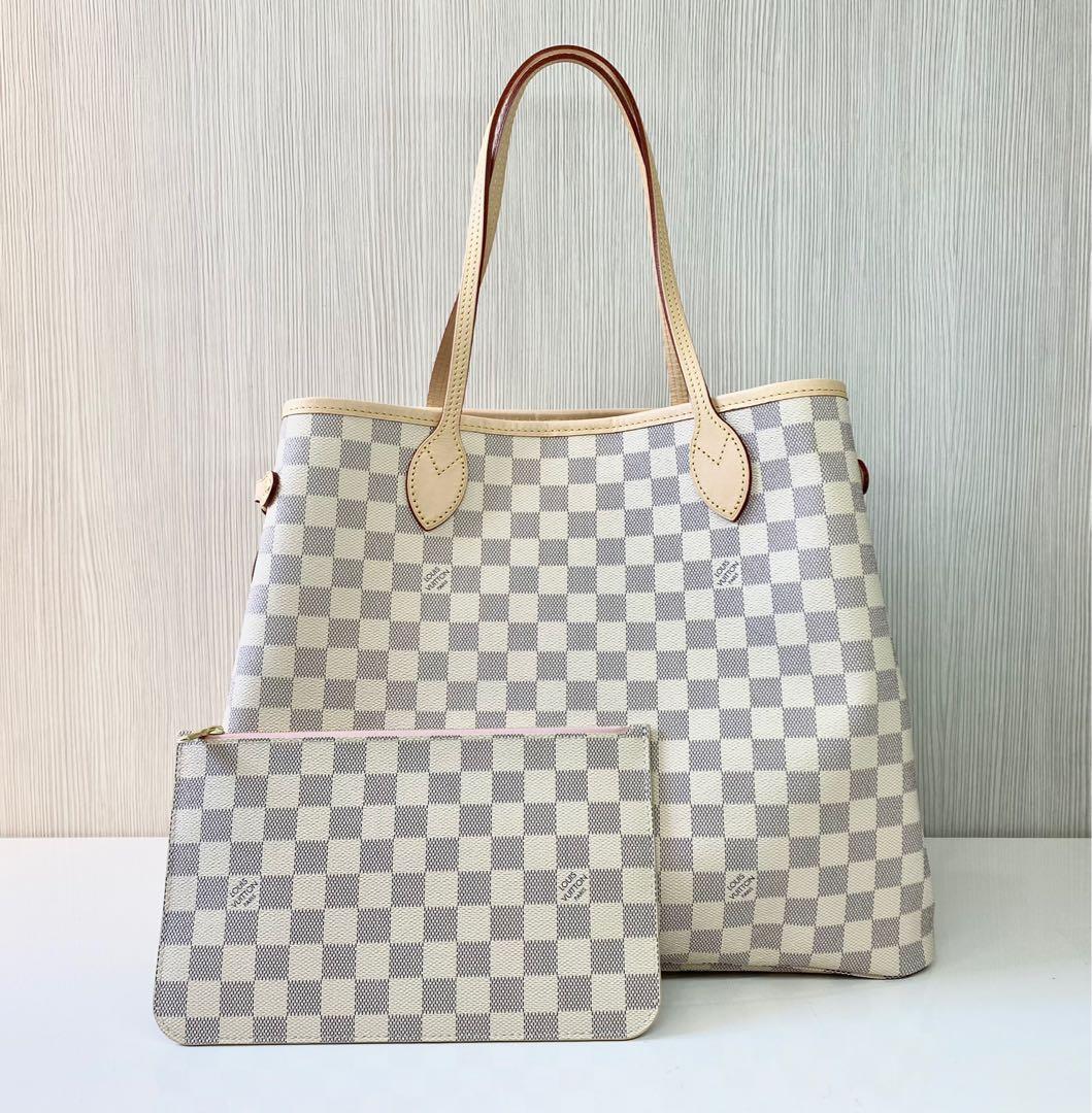 Replica Purse Tote Bag Inspired by LV Neverfull Bag Checkered Print, Pink  Stripe