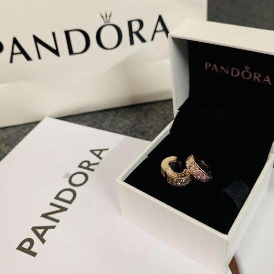 Pandora rose gold pink pave clip charm 