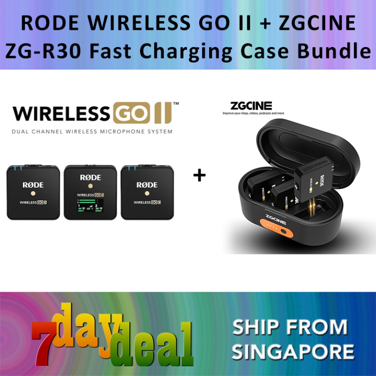 Rode Wireless GO II 2-Person Compact Digital Wireless Microphone  System/Recorder Bundle with ZG-R30 Charging Case for Rode Wireless GO/Wireless  GO II Microphone System 