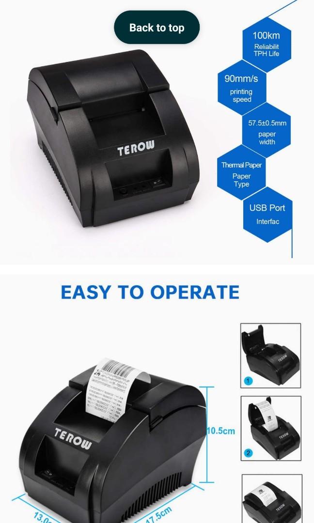 TEROW T5890K USB Thermal Receipt Printer 58MM POS Printer Portable