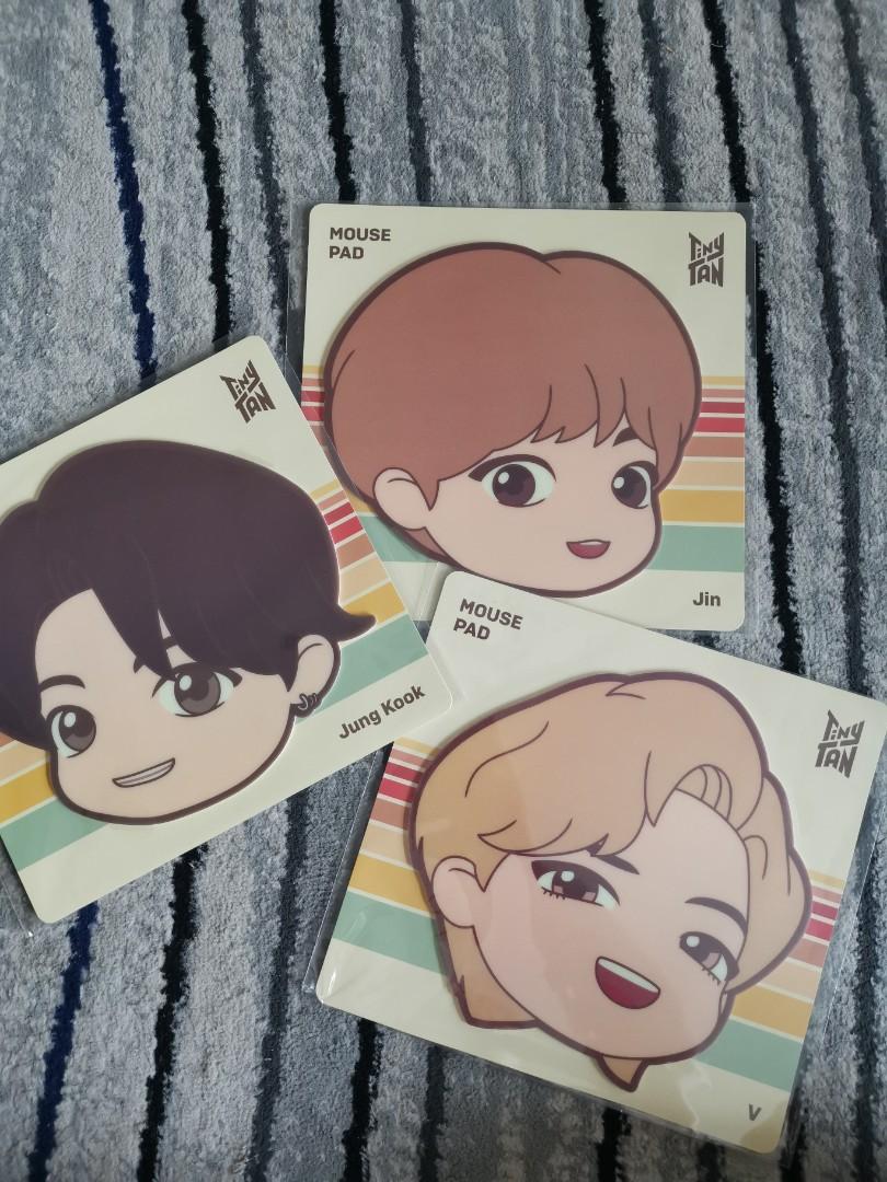 Tinytan Mousepads ON-HAND (Category: K-Wave Merchandise) located in Quezon City. Submitted by melishlove (Listing ID 1143749538, Image 1). Description: 495 EACH or 1,430 for 3 Available: JIN Jungkook V.