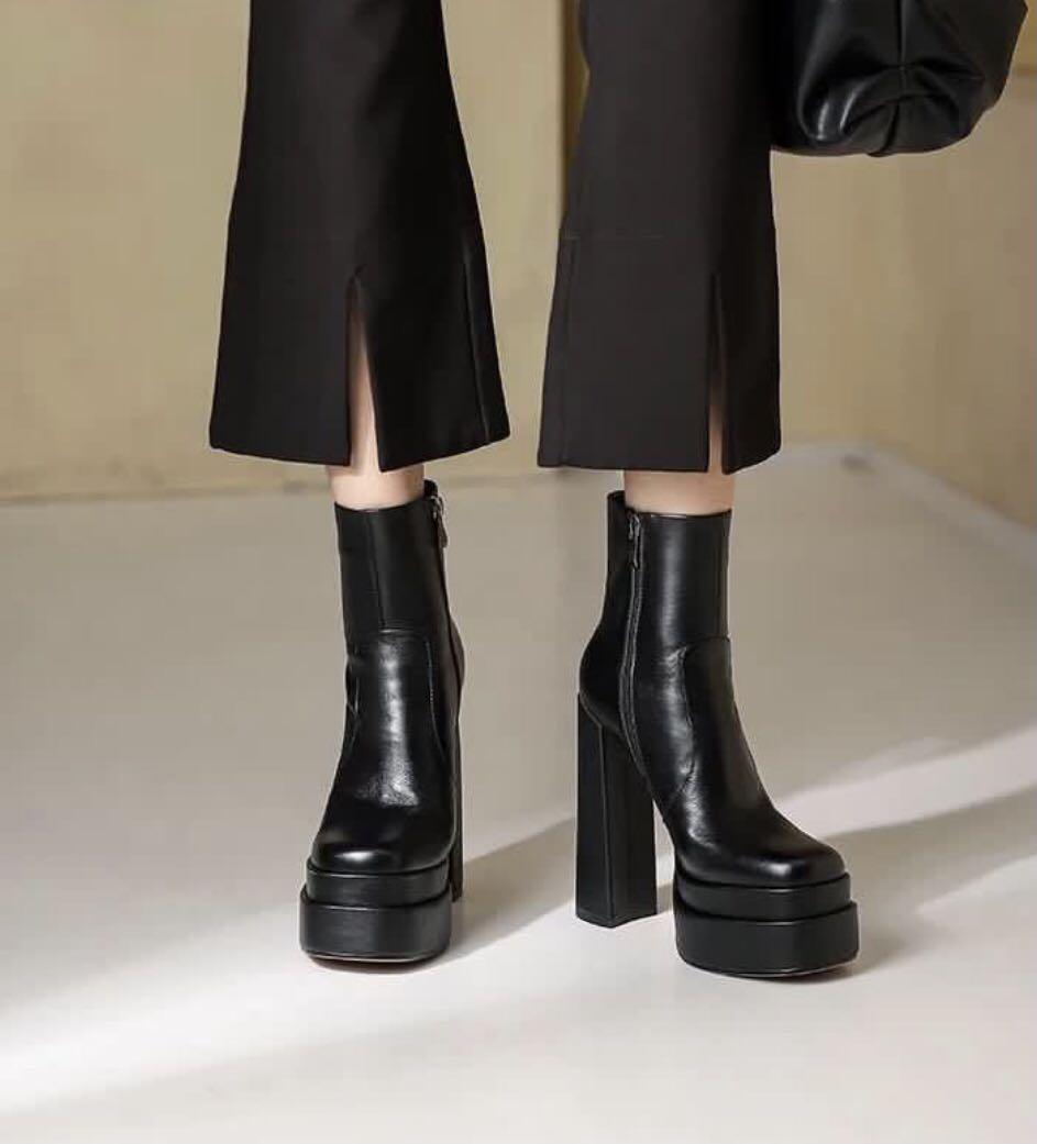 versace leather platform knee high boots