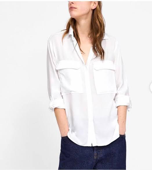 ZARA White Pocket Shirt, Fesyen Wanita 