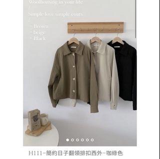 全新 翻領排扣西外 咖綠