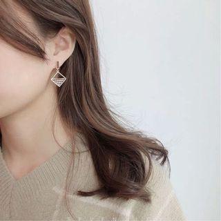 秋冬百搭千鳥格不對稱耳環 韓國氣質幾何圖形網紅耳針 耳夾S925銀針抗過敏