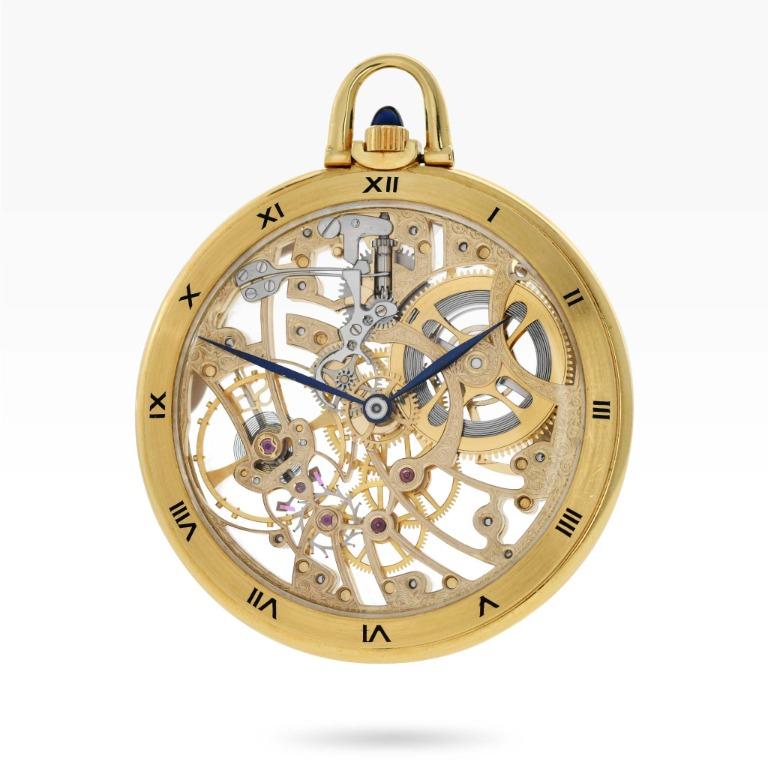 Gold skeleton pocket watch best sale