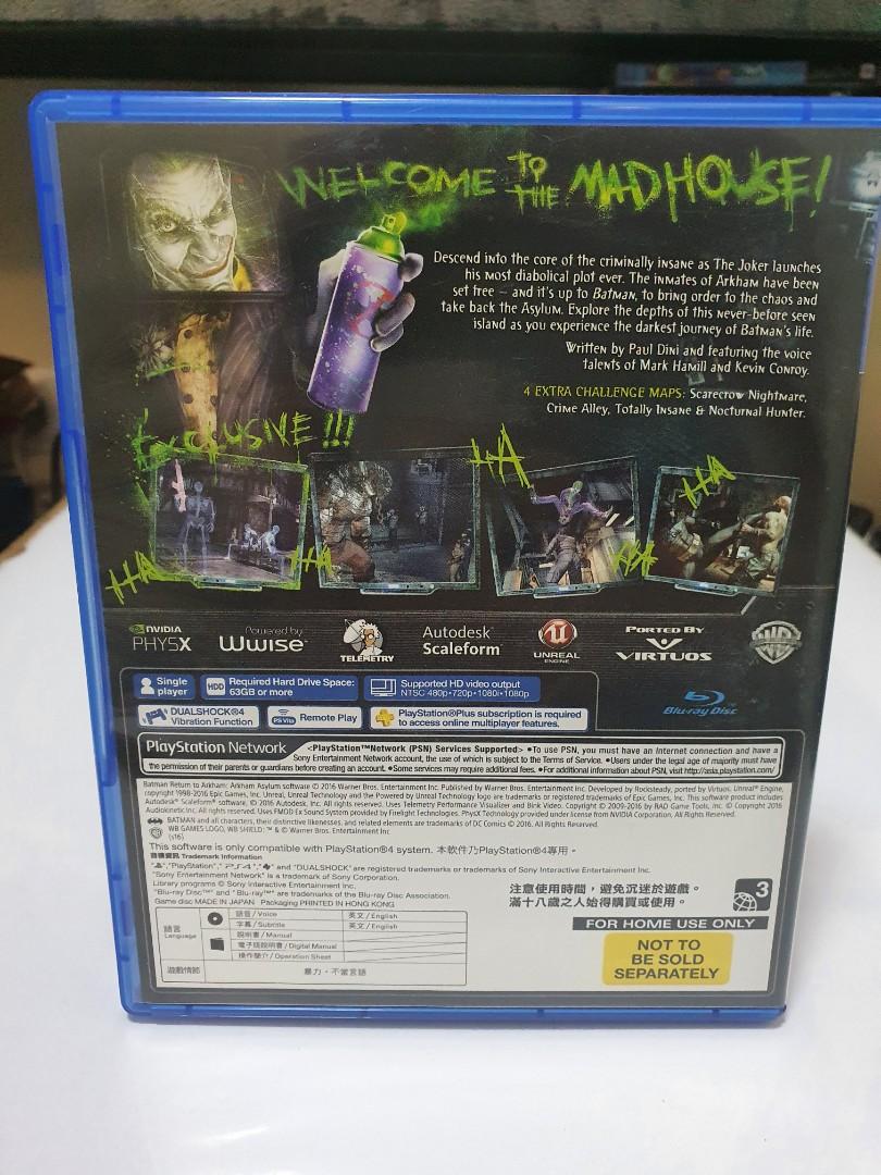 Batman Arkham Asylum (ps4, region 3) (Category: PlayStation) located in Quezon City. Submitted by itemsforadoption (Listing ID 1143908122, Image 2). Description: Rfs: Its 2022! Happy New Year everyone. Now is a time to be joyous and declutter. And I'm doing just that this season. If you're interested in a game, I'm also will to accept trade in like trading old games for a newer one. Just send a message my way Batman: Arkham Asylum is a video game