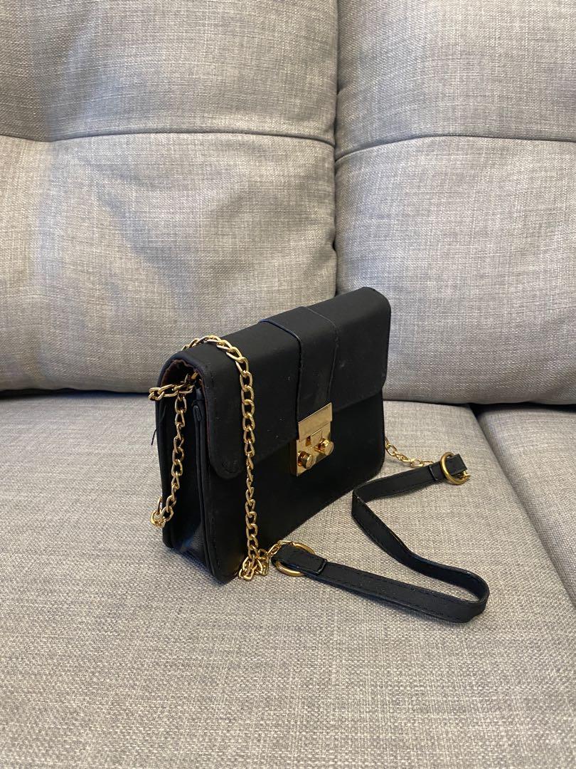 Black and gold mini shoulder bag, Women's Fashion, Bags & Wallets