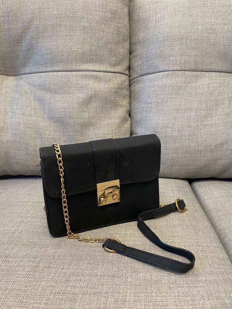 Black and gold mini shoulder bag, Women's Fashion, Bags & Wallets