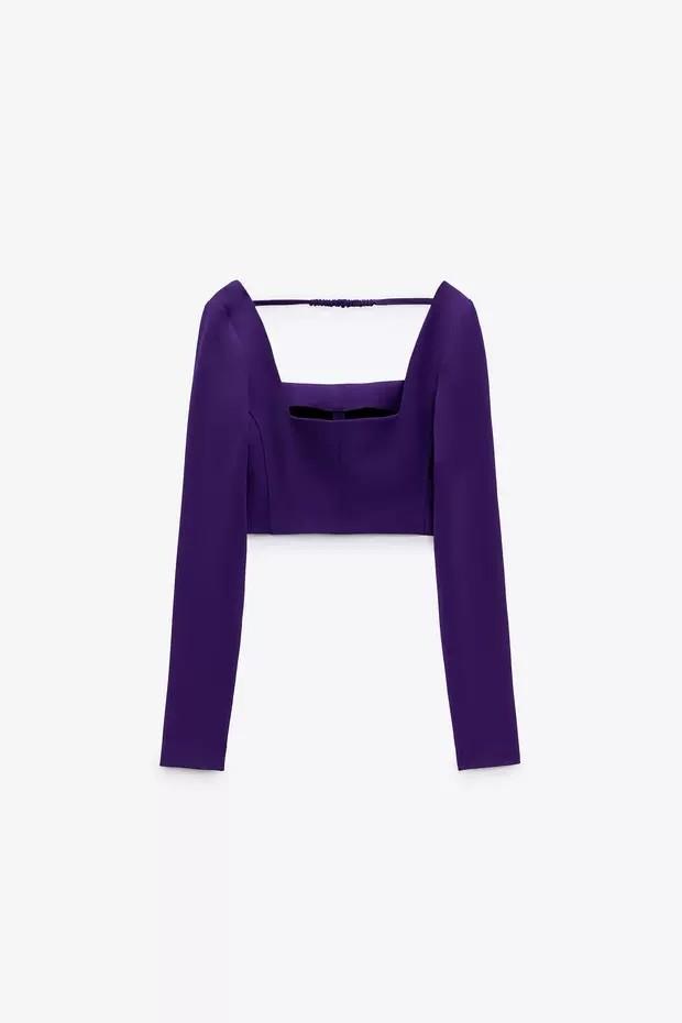 BNWT] ZARA Square Neckline Crop Top (Purple - XS), Women's Fashion, Tops,  Longsleeves on Carousell