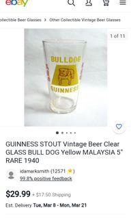 Bulldog Guinness Glass vintage era 1940's