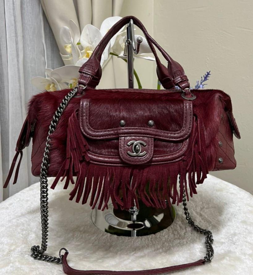 Chanel women's burgundy Pony hair and leather fringe Paris-Dallas
