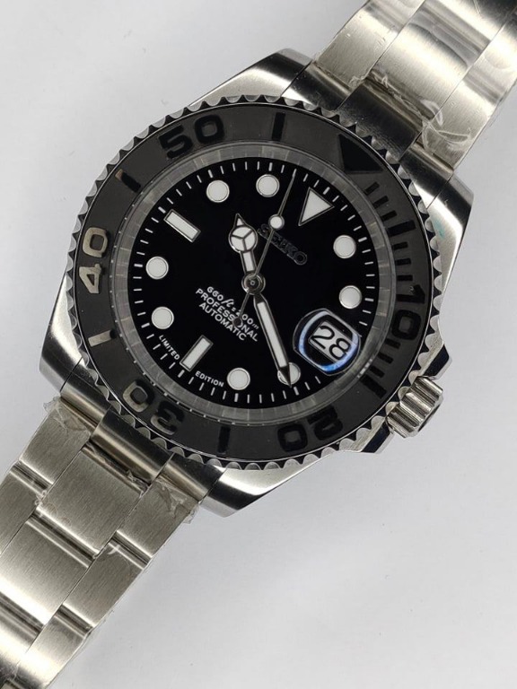 Customized Seiko Yacht Master Black Stainless Steel Mod 40mm