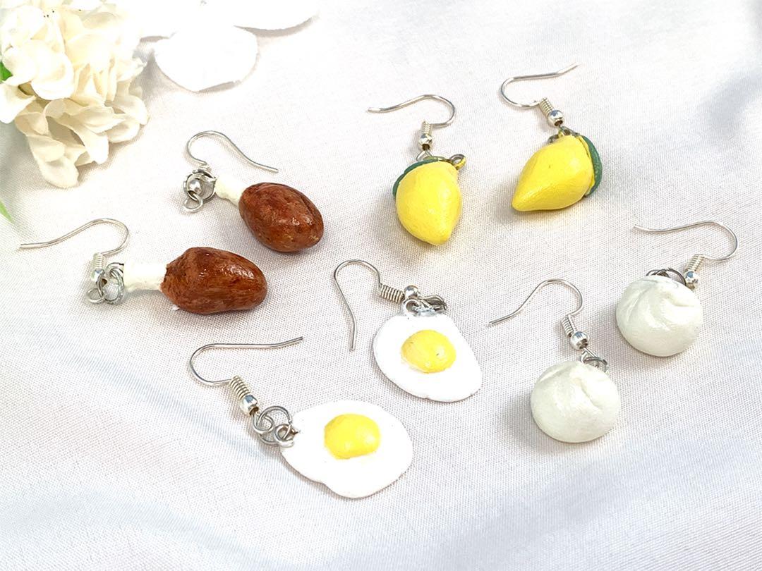 Cute food earrings fashion accessories handmade clay egg donut