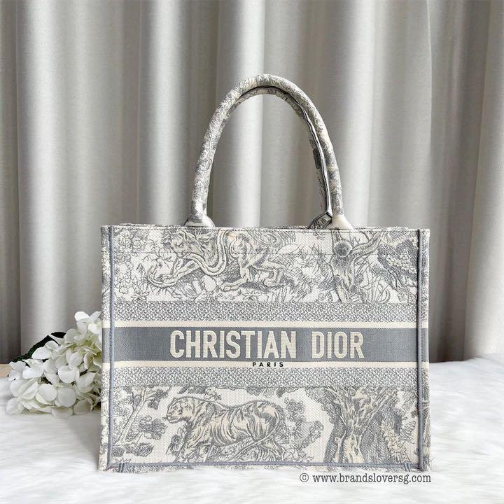 Dior Bags | Dior Toile de Jouy Book Tote Gray Medium | Color: Cream/Gray | Size: Os | Poshwardrobe's Closet