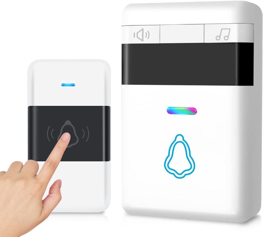 Door Bell, Loud Wireless Doorbell with 5 Level Volume (Mute Mode), 58 Tunes & Colorful LED Flash