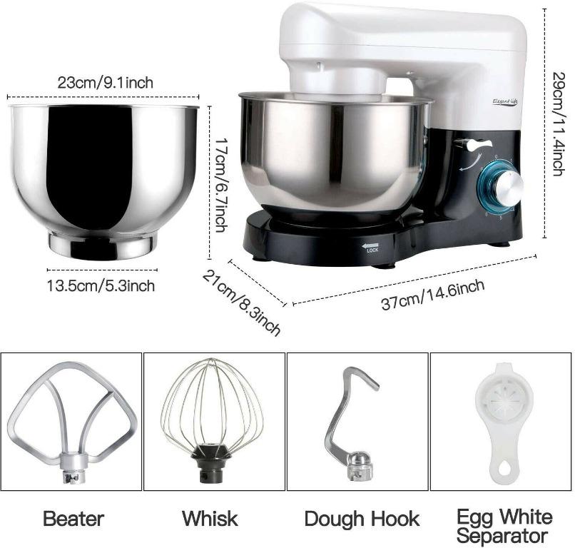 Elegant Life Stand Mixer, 6QT 6Speed TiltHead Food Mixer, 660W Kitchen Electric Mixer with
