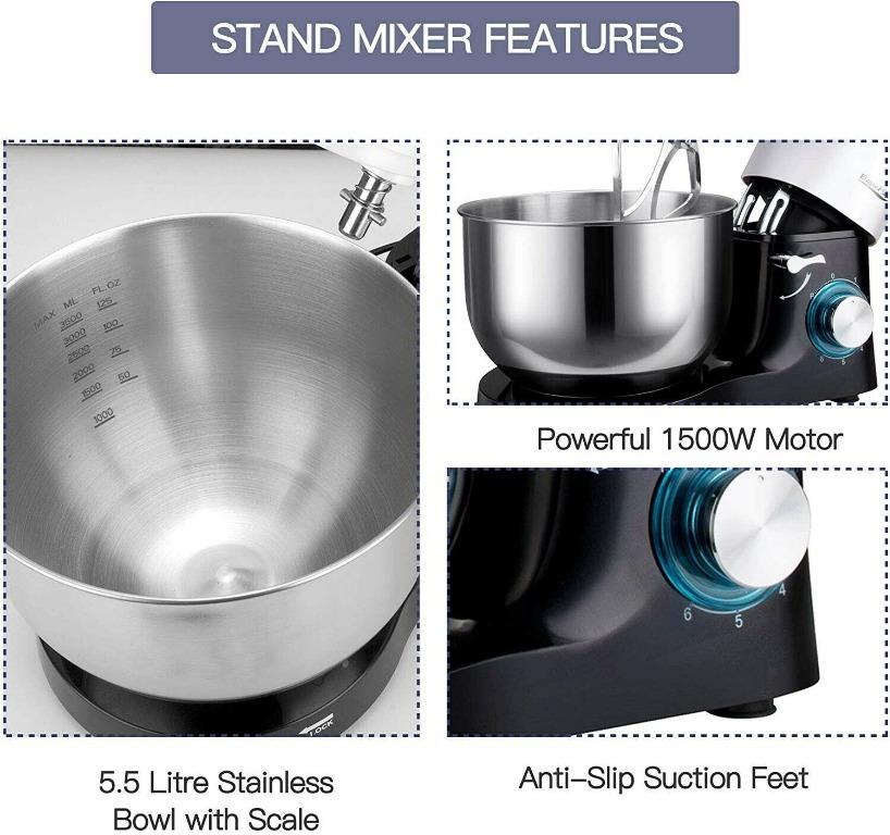 Elegant Life Stand Mixer, 6QT 6Speed TiltHead Food Mixer, 660W Kitchen Electric Mixer with