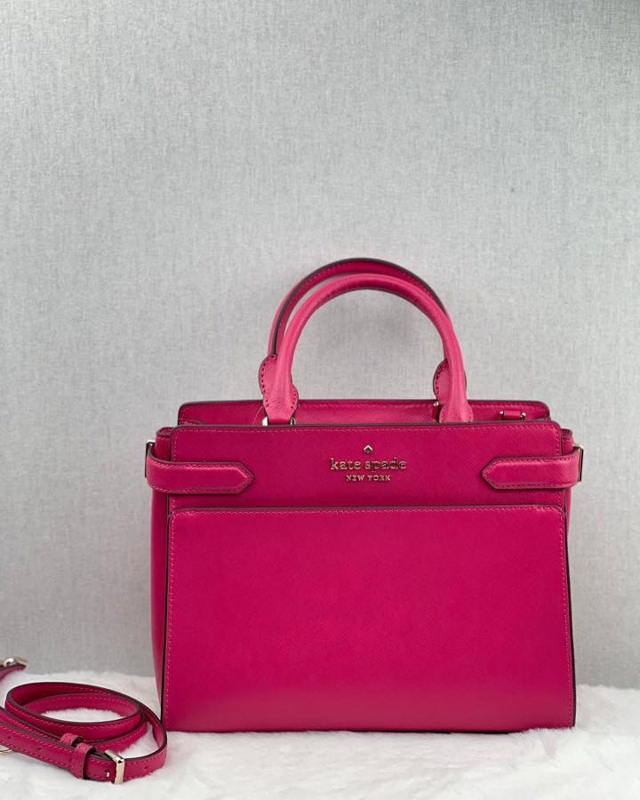 Kate Spade New York Staci Medium Saffiano Leather Satchel Purse (Pink Ruby)