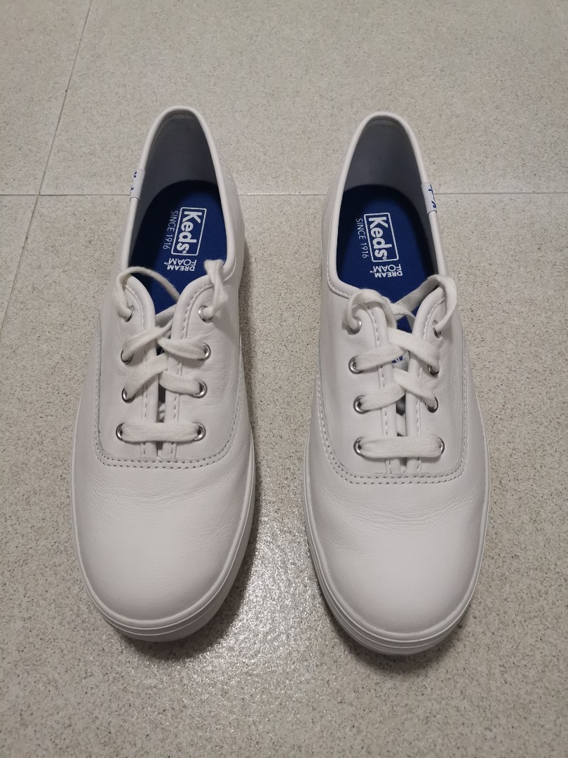All white top leather keds