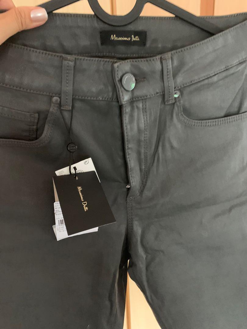 NEW Massimo Dutti waxed leather look grey jeans Women s Fashion