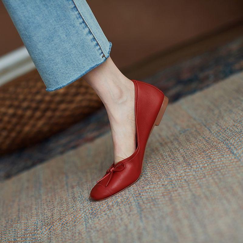 Red cheap pumps flat