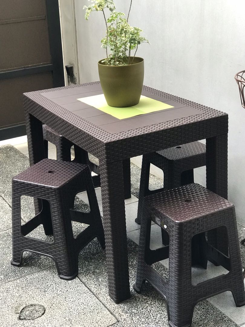Set Rattan Plastic Table and Chair Furniture Home Living