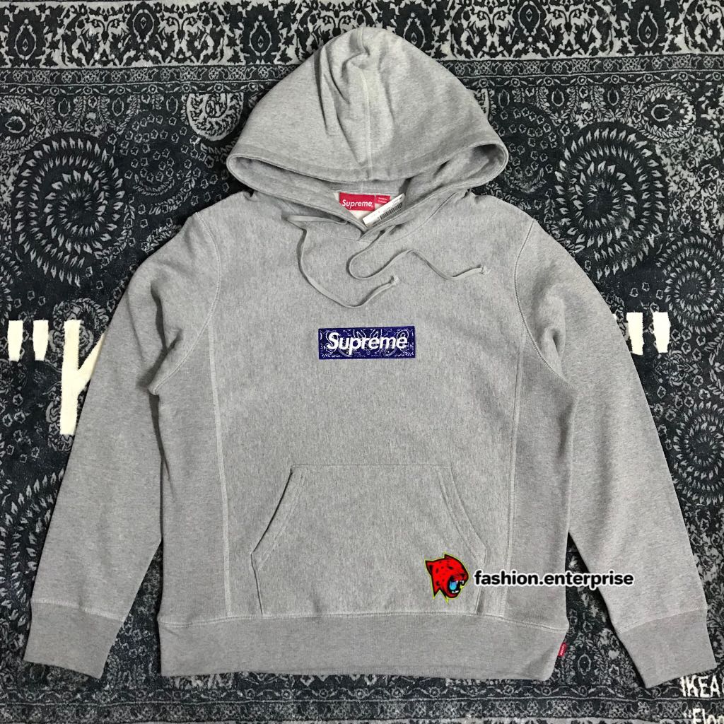 Supreme FW19 Bandana Box Logo Hooded Sweatshirt Heather Grey Men s Fashion Tops Sets Hoodies on Carousell