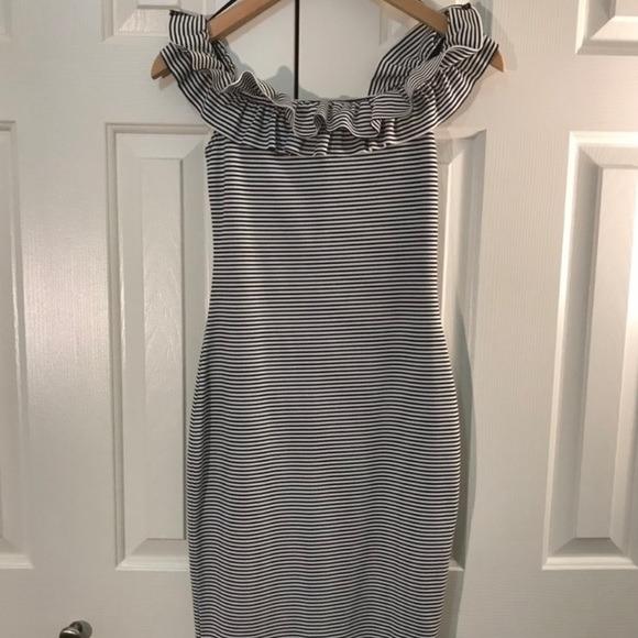 zara striped bodycon dress RUSTIC STRIPED MIDI DRESS - Black / Brown