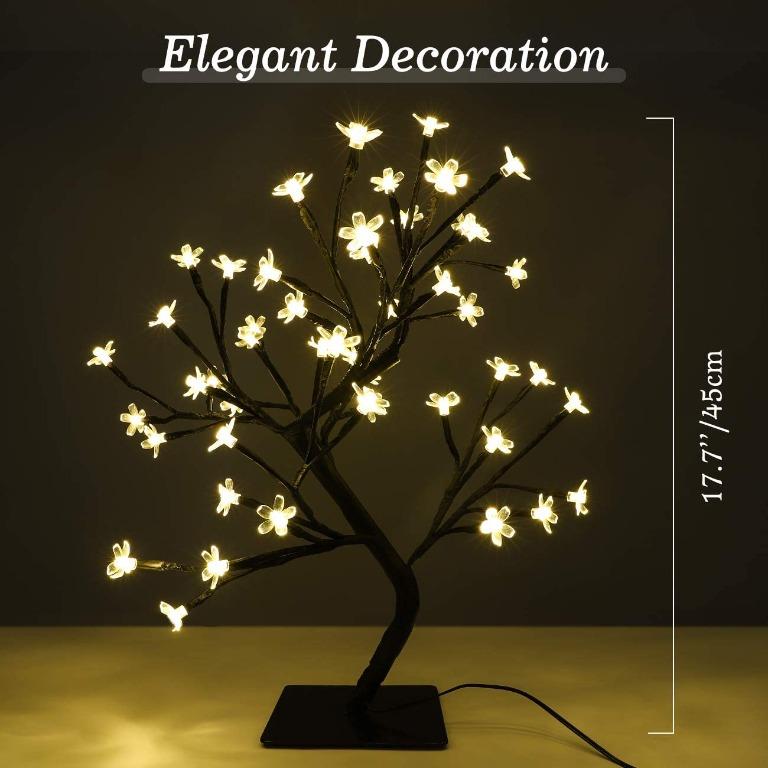 Cherry Blossom Bonsai Tree, Eighteen Inch, 48 LED Lights, Warm White and  Color-changing Modes
