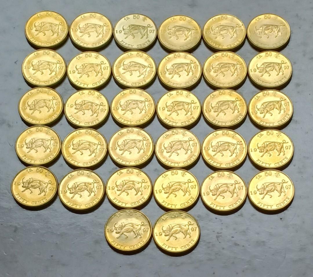 香港1997年回歸紀念幣-5毫（金牛）共32枚全新, 興趣及遊戲, 收藏品及紀念品, 錢幣- Carousell
