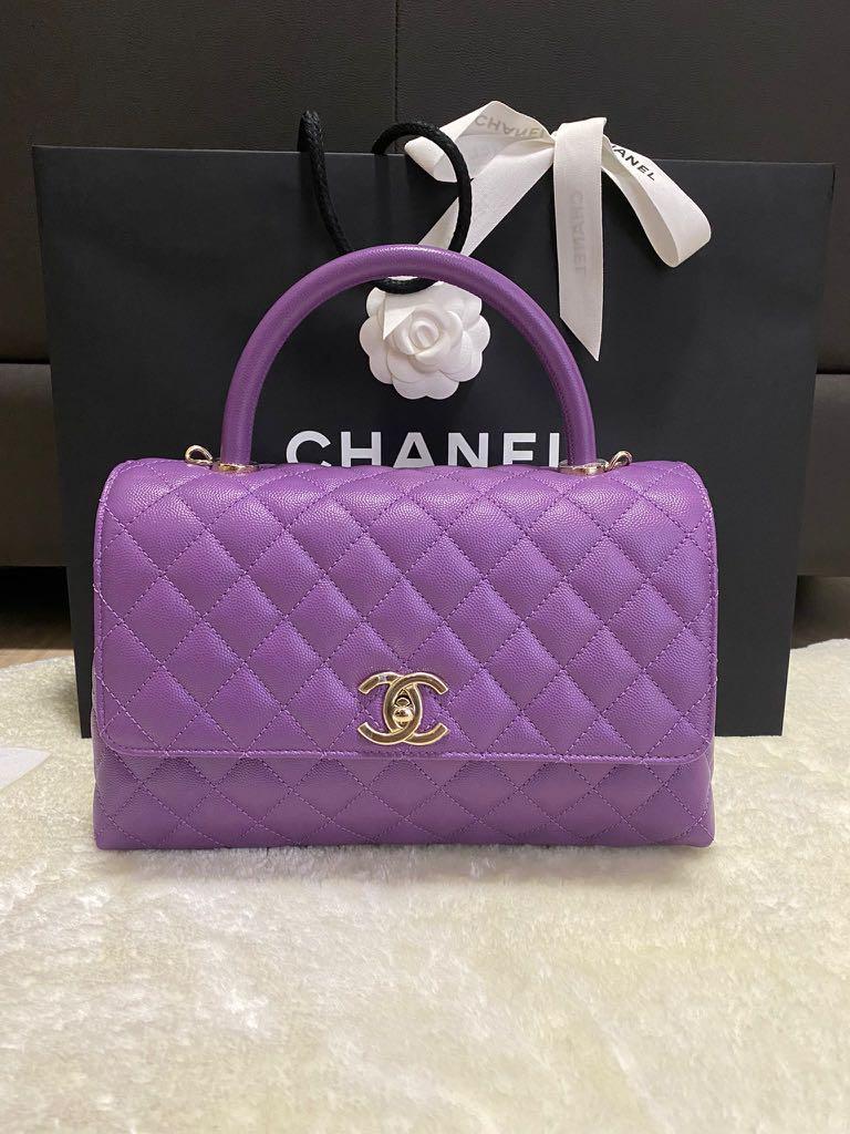 22p Brand New Coco Top Handle Purple Grained Calfskin with Gold Tone Metal  Bag, Luxury, Bags & Wallets on Carousell
