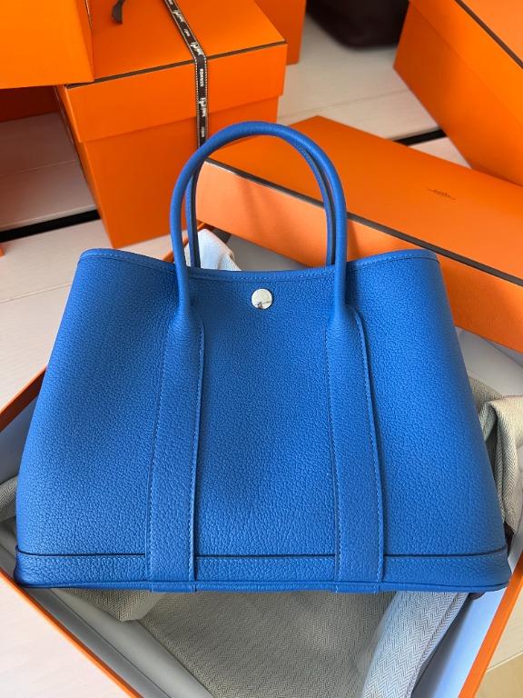 NEW HERMES BAGS GARDEN PARTY 30 B3 HANDBAG BLEU ZANZIBAR