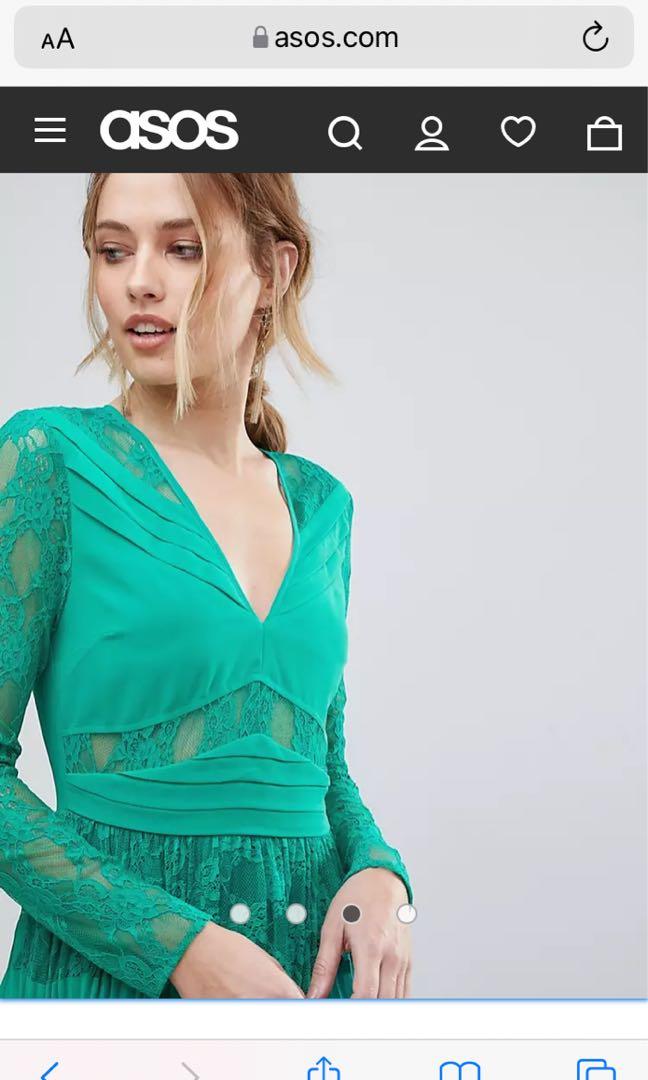 ASOS Pleated Lace Emerald Green Midi Dress Women s Fashion Dresses Sets Dresses on Carousell